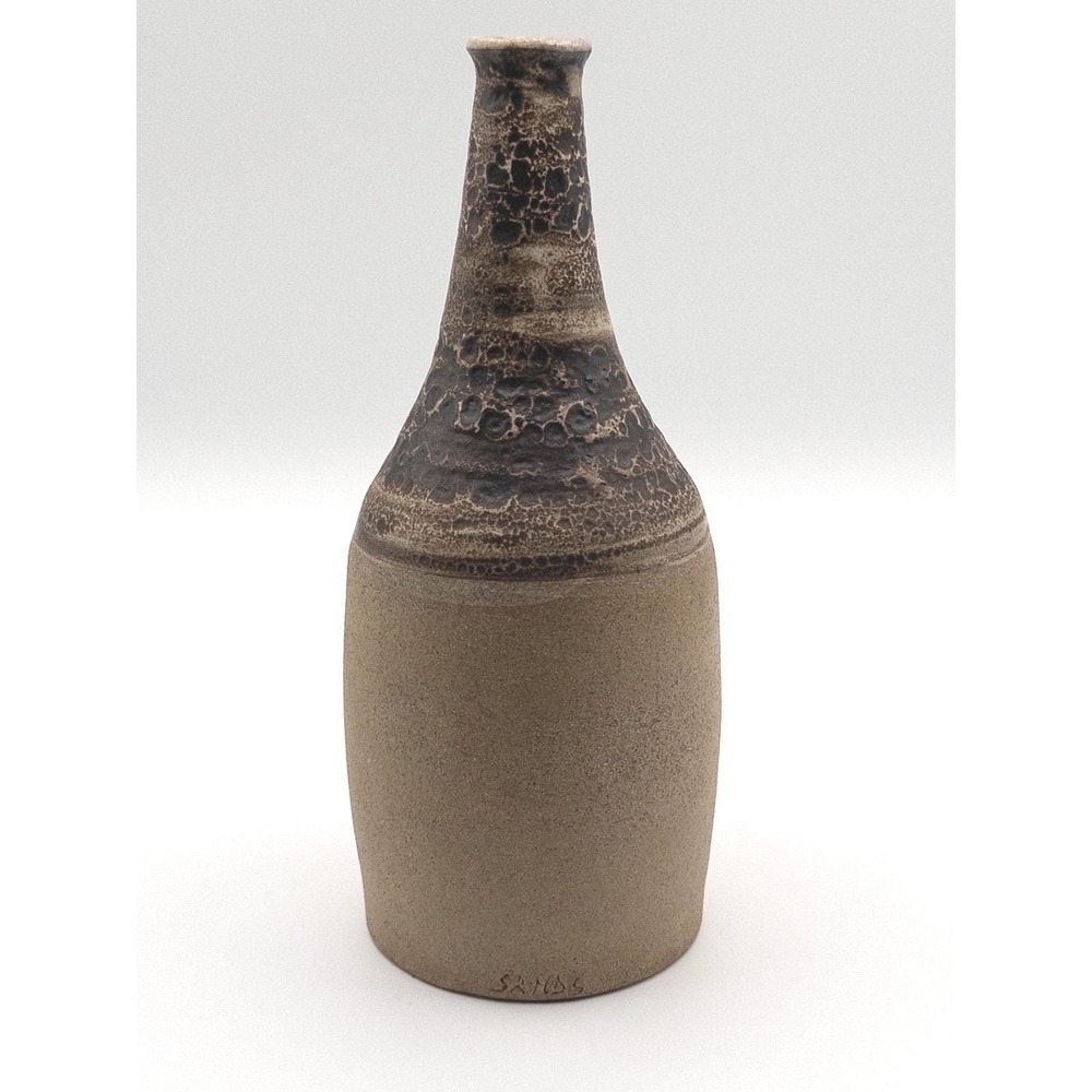 Karen Sands Obvara Studio Pottery Vase Handcrafted Brown Tan Signed 9in Vintage